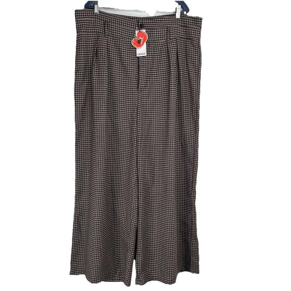 Cider Women's Wide Leg Pants Plaid Plus Size 2XL Brown Pleated Academia Office